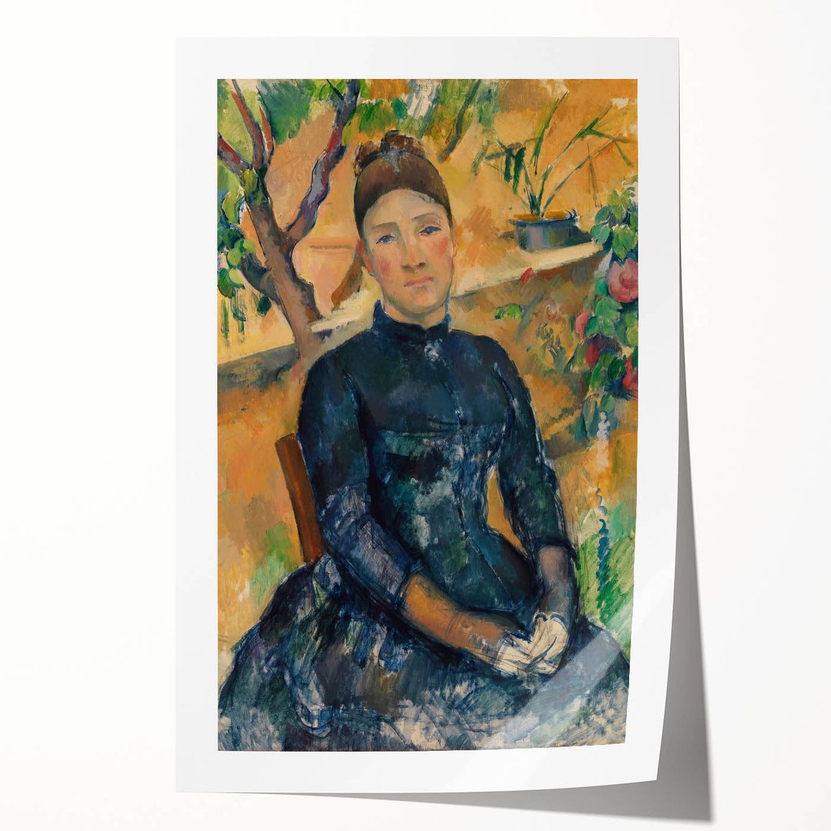 Rolled print of Paul Cézanne's floral art with vibrant green and red tones.