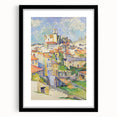 Extra large framed wall art of a colorful, abstract Paul Cézanne print with textured look, ideal for living room decor.