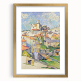 Extra large wall art featuring an abstract print of textured brush strokes in earthy tones, framed in gold.