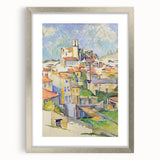 Textured art print of abstract shapes in earthy tones on a framed canvas, ideal for bedroom art.