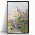 Large abstract wall art featuring Paul Cézanne's colorful fruit still life, framed in black acrylic.