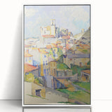 Acrylic print of a Paul Cézanne landscape in muted greens and blues, ideal for modern art wall decor.
