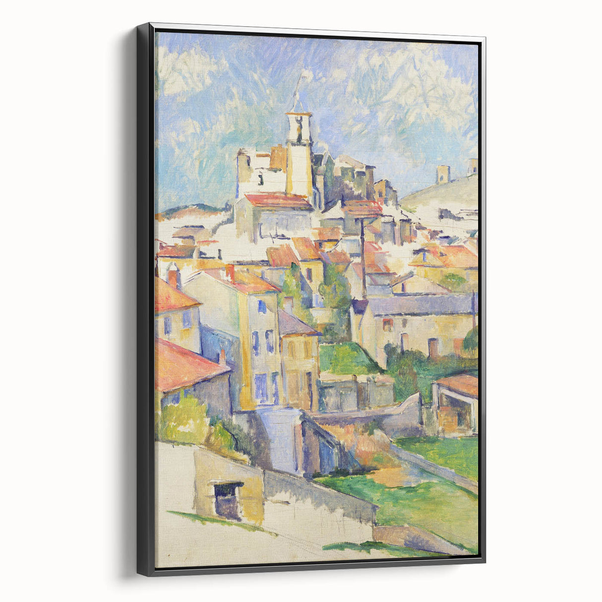 Black and white landscape painting on framed canvas, featuring a vintage poster art style, ideal for bedroom wall decor.