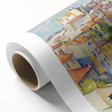 Art Deco poster of a Paul Cézanne landscape in pastel hues on rolled canvas, ideal for nursery wall art.