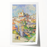 Rolled print of a Paul Cézanne floral painting in muted green and pink tones.