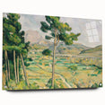 Large abstract acrylic print of a Paul Cezanne-inspired landscape in muted earth tones, ideal for dining room decor.