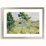 Textured abstract art print of a Paul Cézanne design in a silver frame, featuring muted earth tones, ideal for bedroom art.