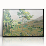 Large abstract wall art by Paul Cezanne featuring mid-century modernist strokes in earthy tones, framed in black acrylic.