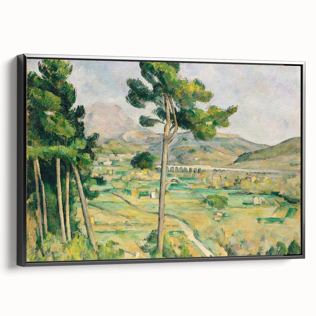 Black and white landscape art painting of mountains on framed canvas, suitable for bedroom wall decor.