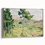 Landscape art paintings depicting colorful, impressionist-style trees and river on silver-framed canvas.