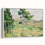 Vintage poster art of a Paul Cézanne painting on framed canvas, featuring colorful art with black accents.