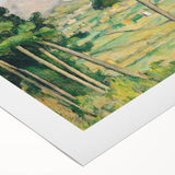 Art deco poster featuring a Paul Cézanne landscape in muted earth tones on a rolled canvas, ideal for dining room decor.