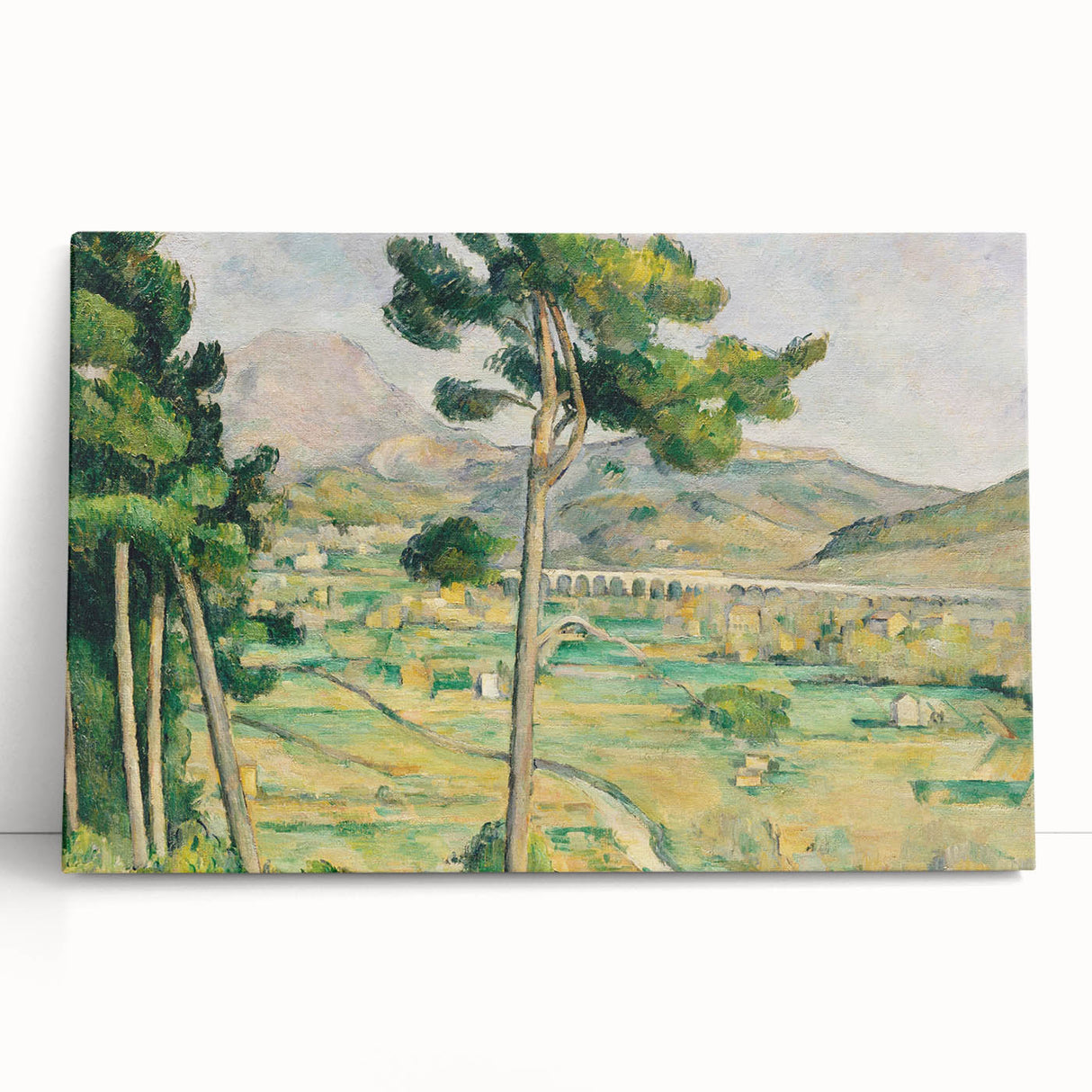 Black and white print of Paul Cézanne's artwork on large stretched canvas.