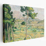 Paul Cezanne-inspired still life on large stretched canvas, featuring muted earth tones, ideal for kitchen wall art.