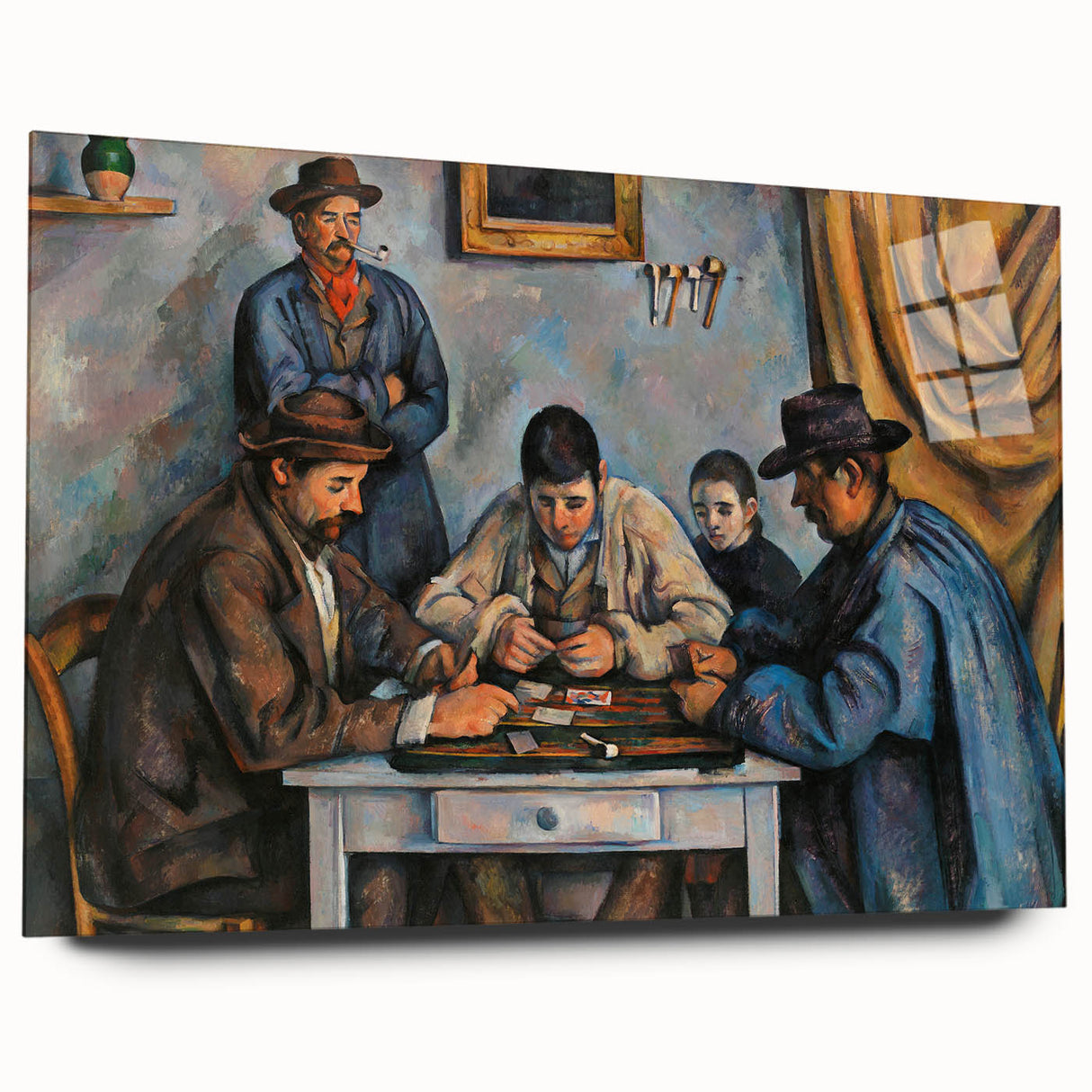 Acrylic print of a large abstract art piece by Paul Cézanne, featuring earthy green and blue tones.