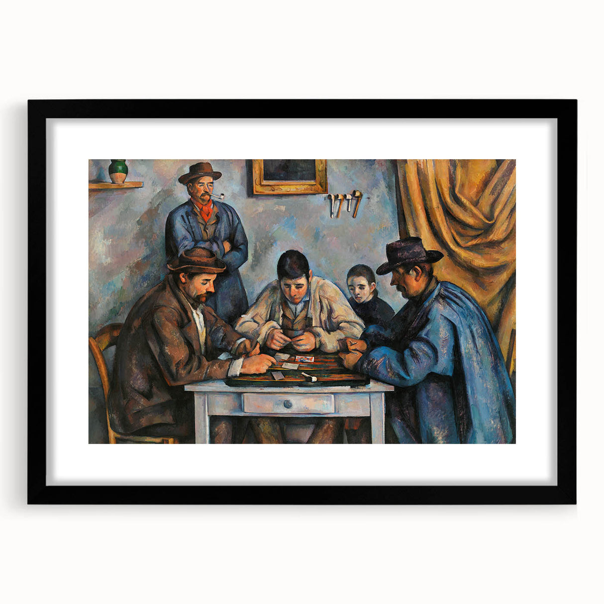 Extra large abstract art print of colorful, textured brushstrokes on a black framed canvas, ideal for living room decor.