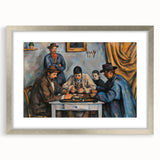 Textured abstract art print of Paul Cézanne's design, framed in silver, featuring muted earth tones, ideal for bedroom art.