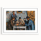 Abstract art print of a Paul Cézanne painting on white framed canvas, featuring muted earth tones.