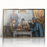 Large art print of a Paul Cézanne landscape in muted earth tones, framed in gold acrylic, suitable for modern art wall decor.