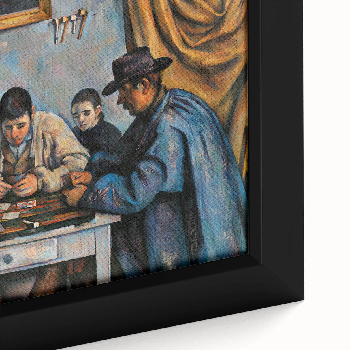Extra large framed canvas featuring a close-up of a textured, colorful Paul Cézanne painting, ideal for living room decor.