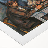 Art deco poster of a Paul Cézanne landscape in muted green and blue tones on rolled canvas, suitable for dining room decor.