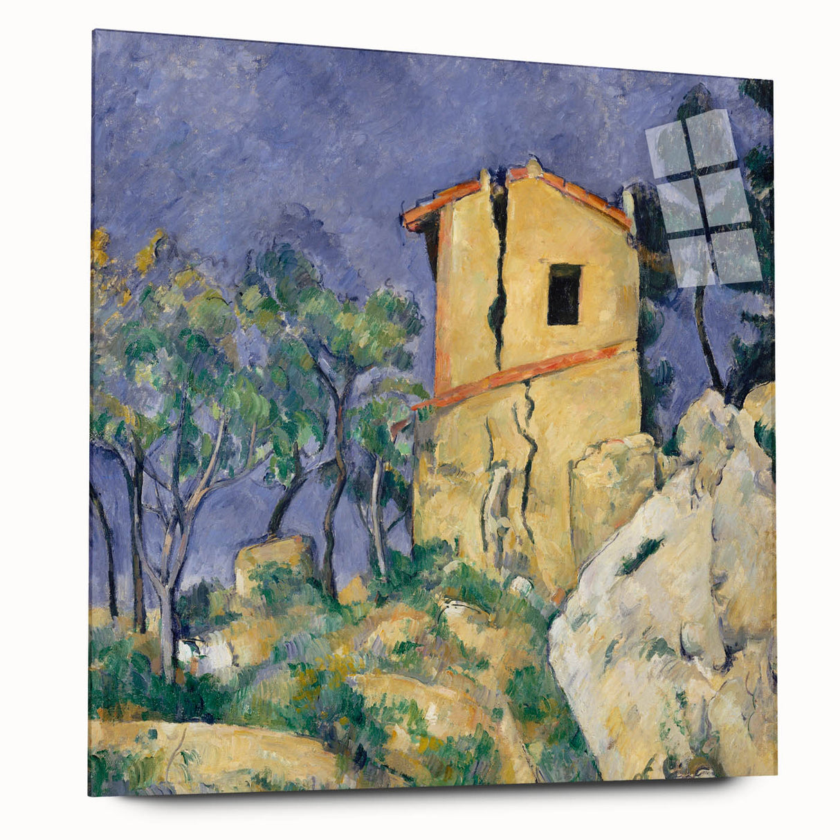 Paul Cézanne inspired large abstract wall art on acrylic glass, featuring muted earth tones.
