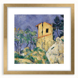 Extra large abstract art print of a Paul Cézanne design in a gold frame, featuring textured brush strokes in earthy tones.