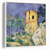 Vintage poster art of a Paul Cézanne landscape, featuring colorful art on a large framed canvas, ideal for living room decor.