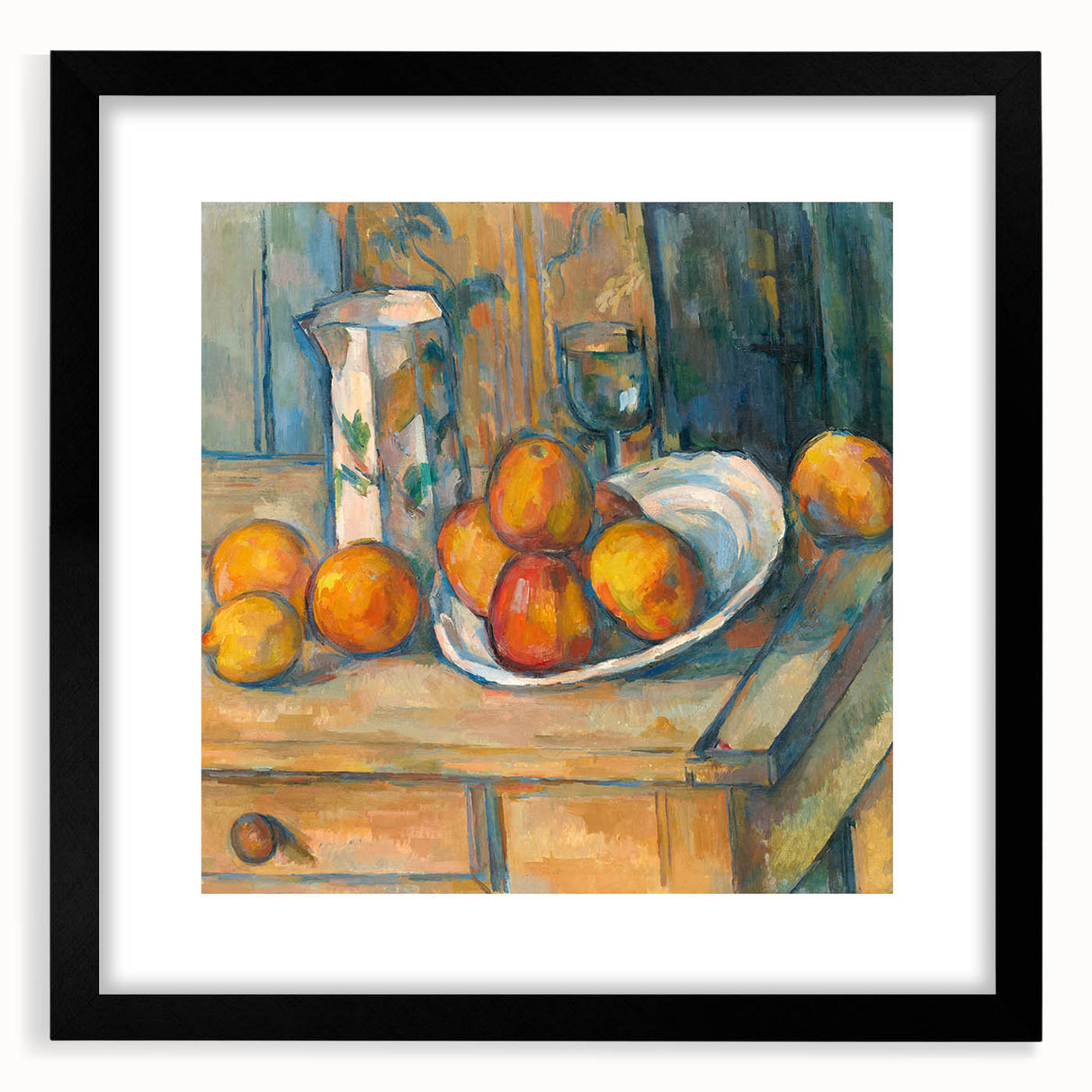 Extra large abstract art print featuring textured, colorful shapes on a black framed canvas, ideal for living room decor.