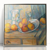 Mid-century modernist art by Paul Cezanne, acrylic print in silver frame, featuring muted earth tones.