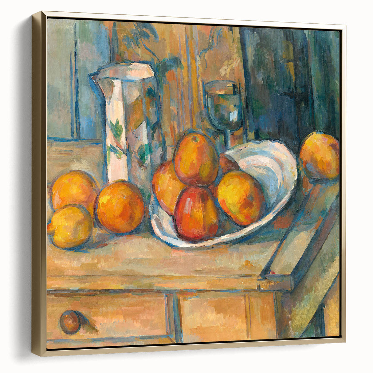 Framed canvas of a Paul Cézanne landscape painting in muted earth tones, ideal for bedroom wall art.