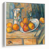 Vintage poster art of Paul Cezanne's work, featuring colorful art on black, framed canvas, ideal for living room decor.