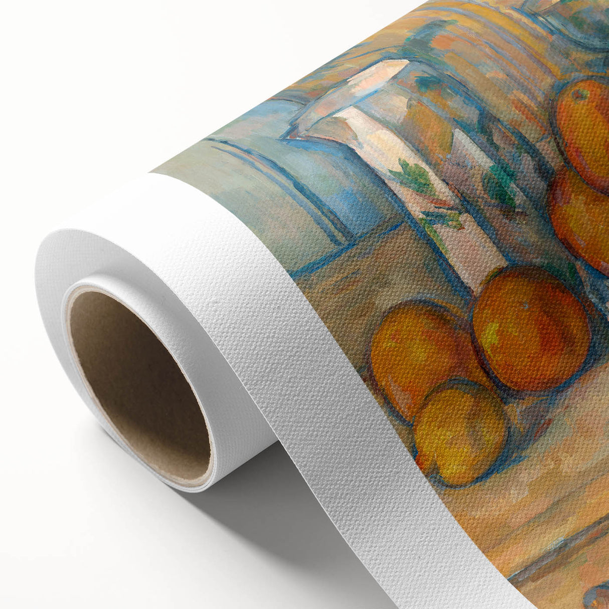 Art deco poster of a Paul Cezanne painting, featuring muted earth tones on rolled canvas, ideal for nursery wall art.