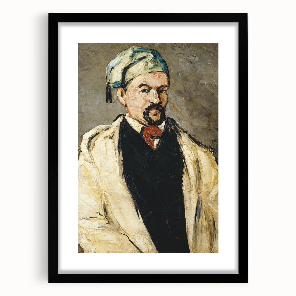 Extra large abstract art print by Paul Cezanne featuring textured, colorful strokes on a black framed canvas.