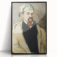 Large abstract wall art by Paul Cézanne featuring dynamic brush strokes in earth tones, framed in black acrylic.