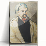 Mid-century modernist art of Paul Cezanne's still life in muted colors, silver-framed acrylic, suitable for nursery wall art.