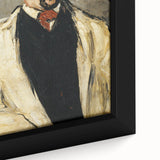 Close-up of a textured, extra large framed canvas featuring a colorful abstract design, ideal for living room decor.