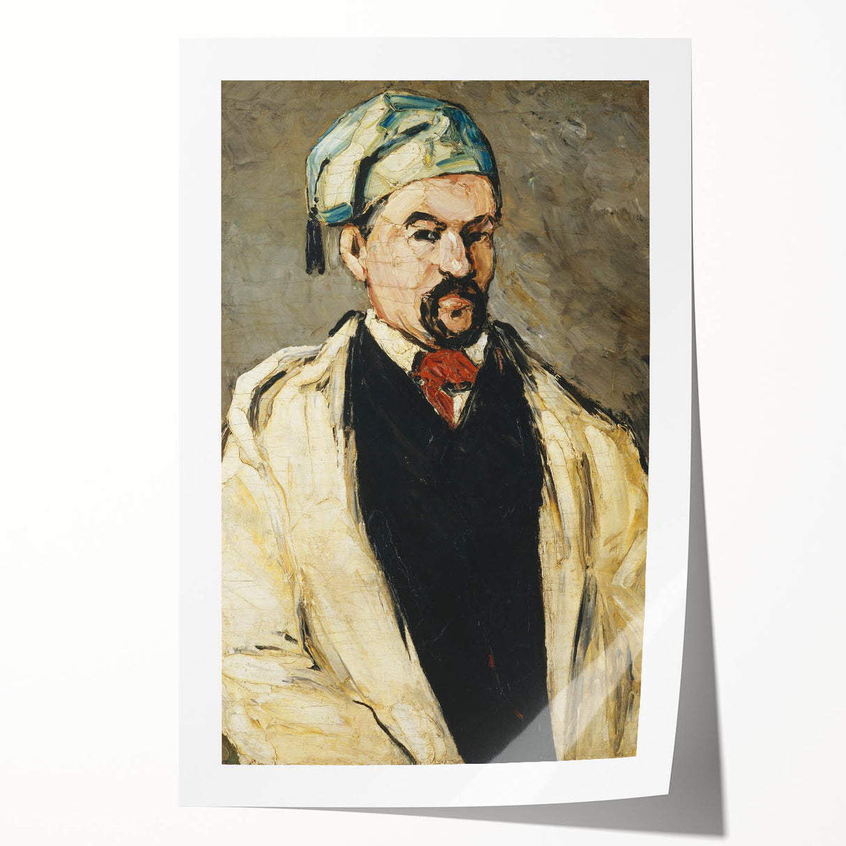 Extra large rolled print of a Paul Cézanne floral still life in muted green and yellow tones, ideal for art wall dining room.