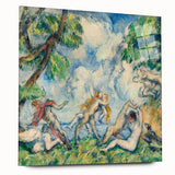 Side view of a large abstract wall art by Paul Cezanne on acrylic glass, featuring muted earth tones.