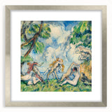 Textured abstract art print of a Paul Cézanne design in a silver frame, featuring muted earth tones, ideal for bedroom art.