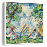 Vintage poster art of Paul Cezanne's painting on white framed canvas, featuring colorful artwork.