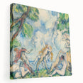 Side view of a Paul Cezanne-inspired impressionist painting on stretched canvas, featuring naturalistic tones.