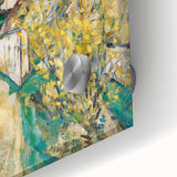 Mid-century modernist large abstract art print on acrylic glass, featuring bold geometric shapes in earth tones.