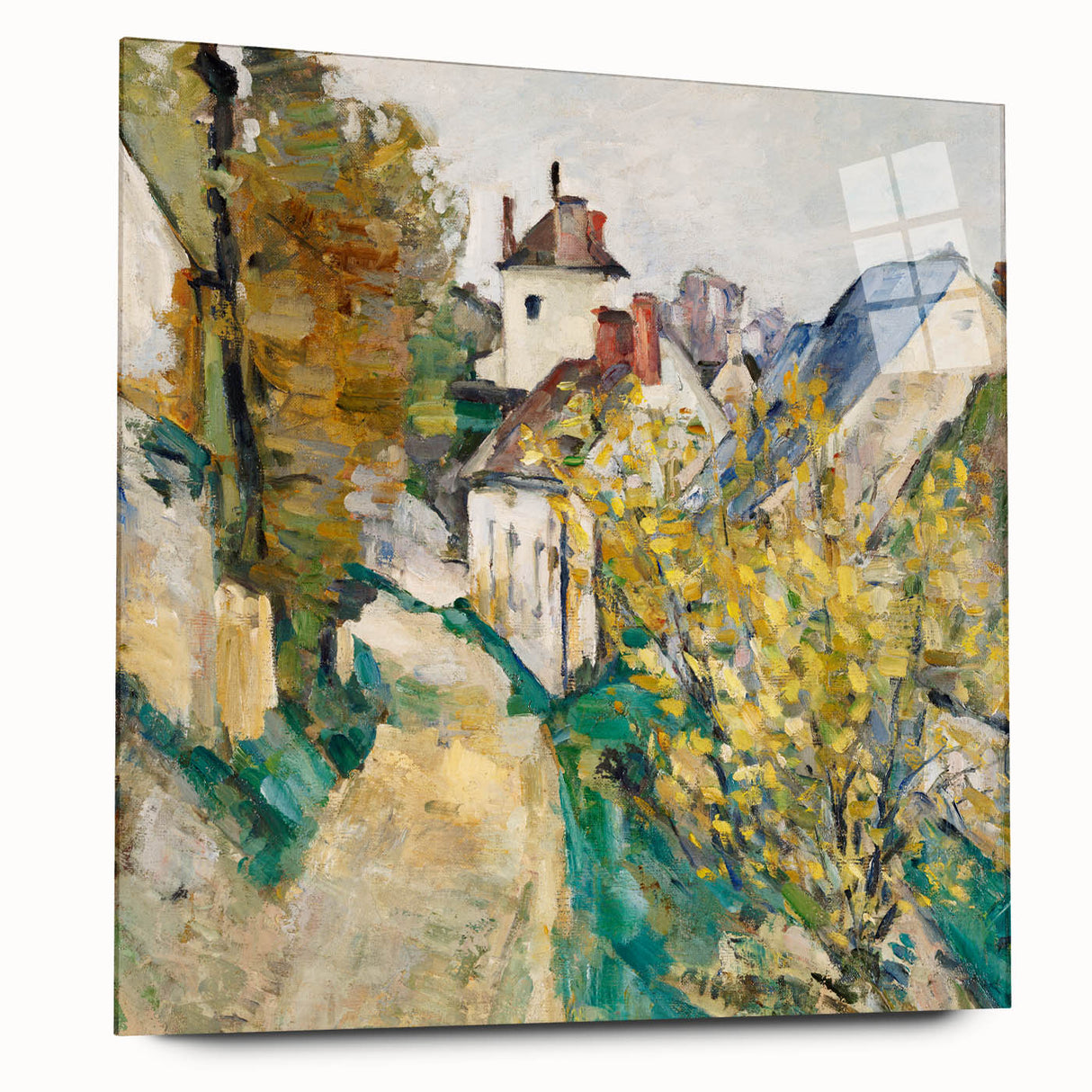Large abstract wall art by Paul Cézanne, featuring muted earth tones on acrylic glass.