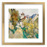Paul Cézanne inspired abstract art print in gold frame, featuring textured brush strokes in earthy tones.