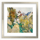 Textured abstract art print of Paul Cézanne's work in muted colors, framed in silver, ideal for bedroom art.