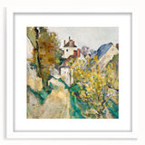 Abstract art print of Paul Cézanne's work in white frame, featuring muted earth tones, ideal for dining room decor.