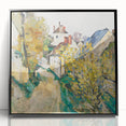 Large abstract wall art featuring a Paul Cézanne-inspired design in vibrant colors on a black framed acrylic.