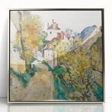 Mid-century modernist art by Paul Cezanne, featuring abstract forms in muted earth tones on a framed acrylic print.