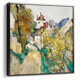Black and white framed canvas featuring a vintage-style landscape painting, ideal for bedroom wall art.